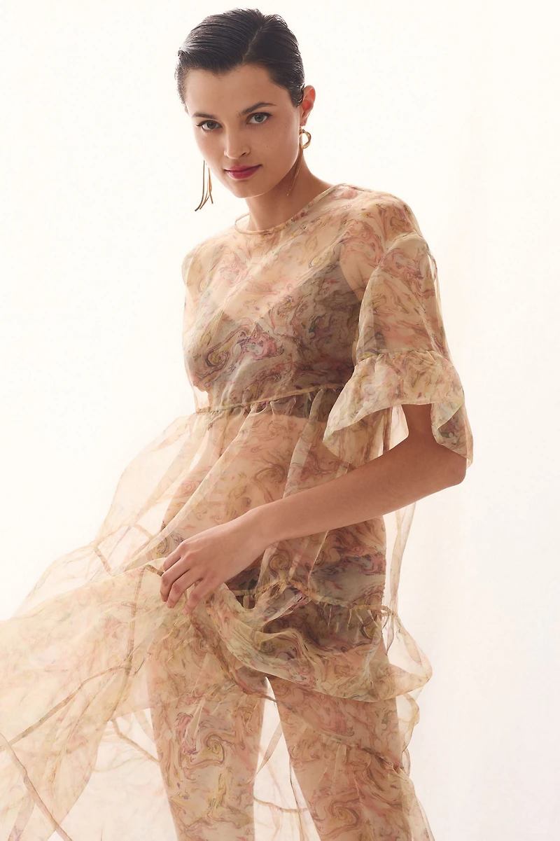Tiered Sheer Printed Dress