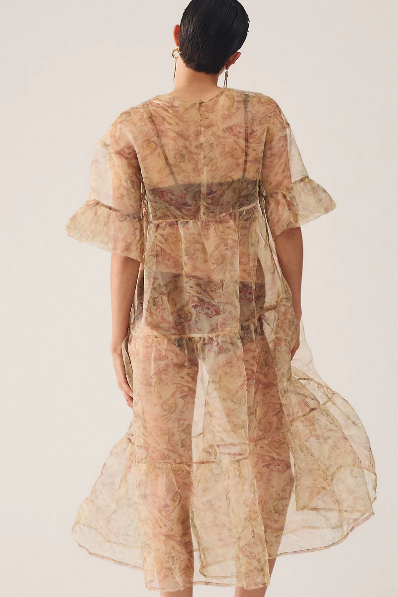 Tiered Sheer Printed Dress