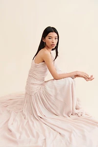 BHLDN Jade Metallic One-Shoulder Asymmetrical-Waist Gown
