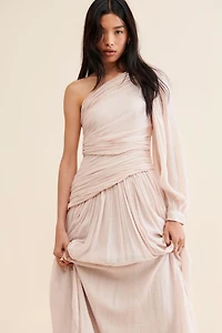 BHLDN Jade Metallic One-Shoulder Asymmetrical-Waist Gown