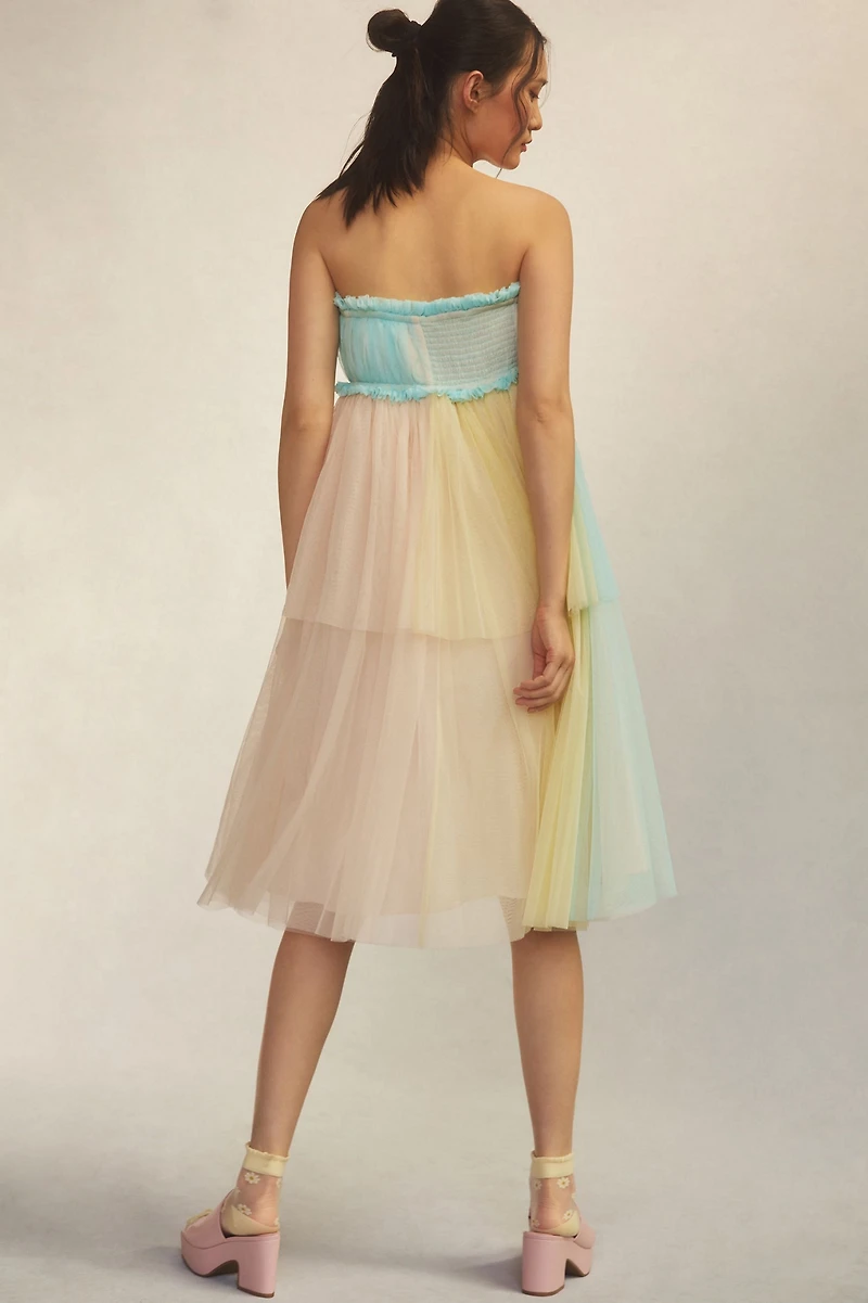 Pernille Rosenkilde Strapless Colorblock Tulle Dress