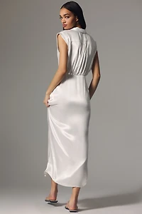 Sleeveless V-Neck Twist-Front Satin Dress