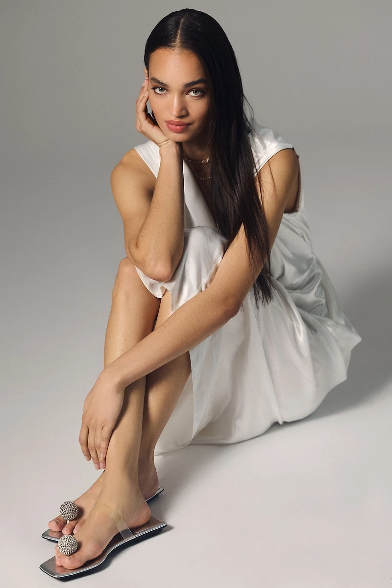 Sleeveless V-Neck Twist-Front Satin Dress