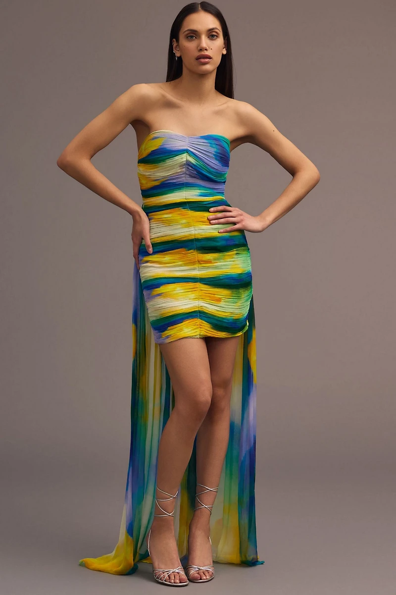 Vineet Bahl Blurred Sheer Mini Train Dress