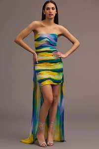 Vineet Bahl Blurred Sheer Mini Train Dress
