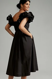 Maeve Ruffled-Neckline Pleated Dress
