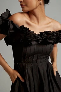 Maeve Ruffled-Neckline Pleated Dress
