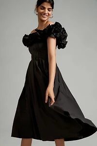 Maeve Ruffled-Neckline Pleated Dress