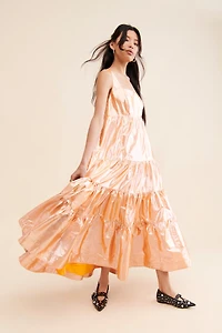 Let Me Be Tiered Maxi Metallic Dress