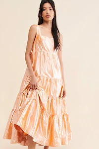 Let Me Be Tiered Maxi Metallic Dress