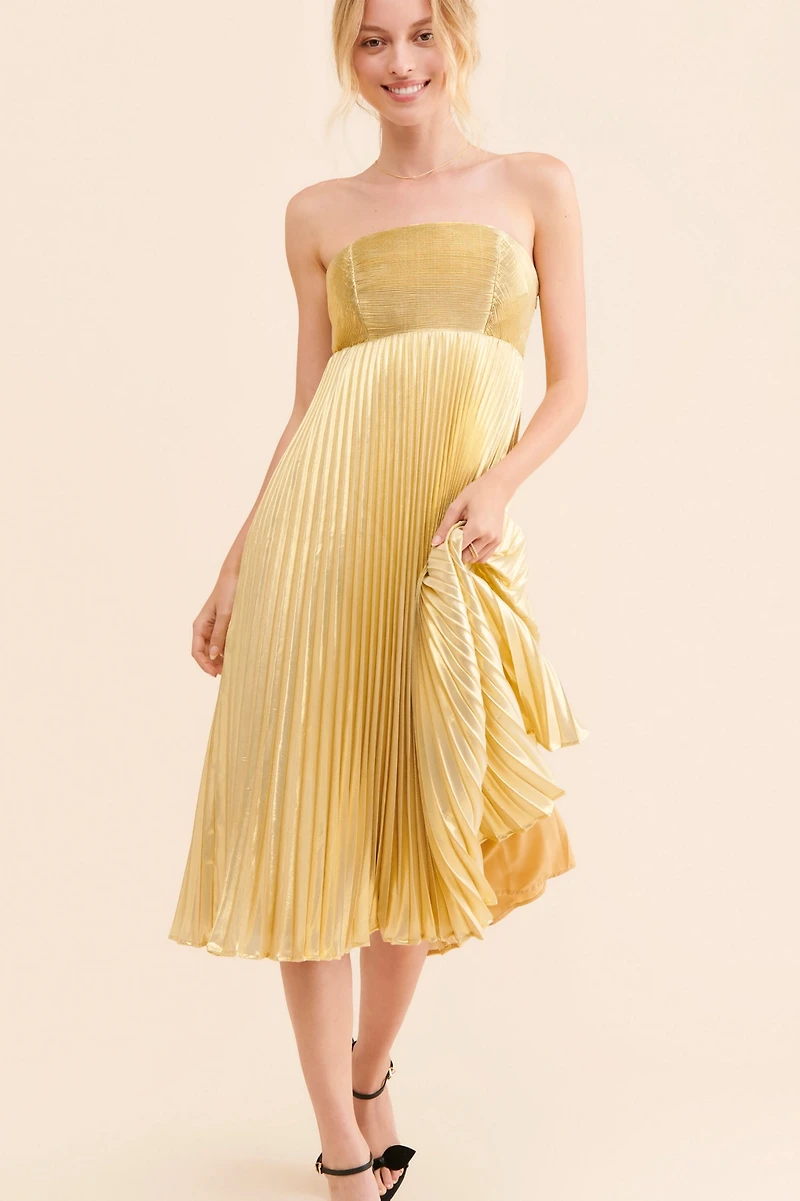 Let Me Be Gold Foil Midi Dress