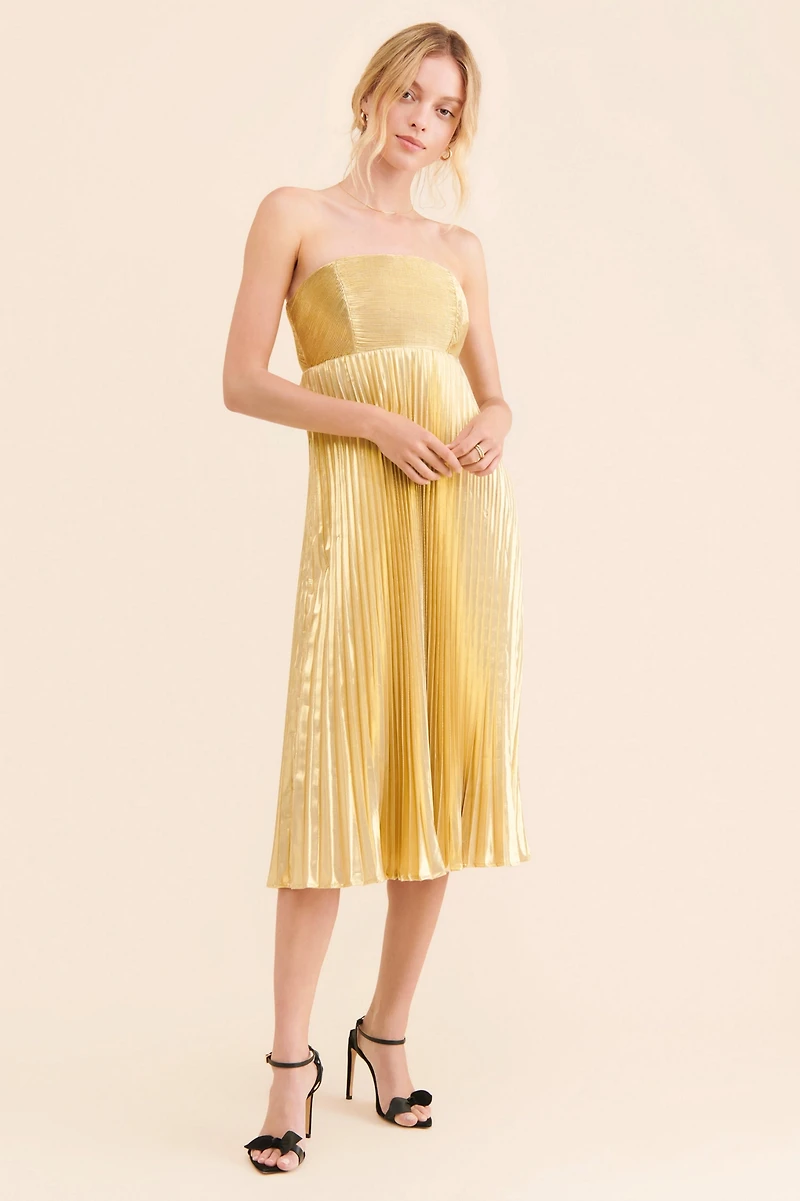Let Me Be Gold Foil Midi Dress