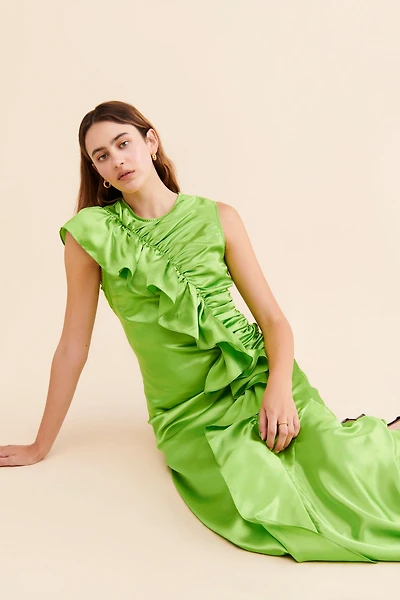 Let Me Be Sleeveless Floral Satin Ruched Dress