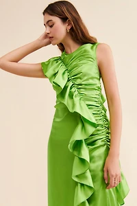 Let Me Be Sleeveless Floral Satin Ruched Dress