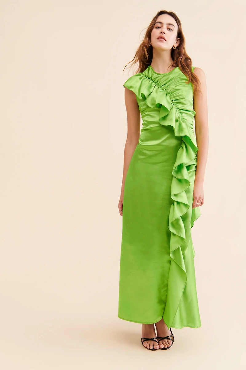 Let Me Be Sleeveless Floral Satin Ruched Dress