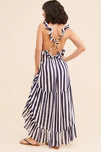 Ruffle Strap Maxi Striped Dress