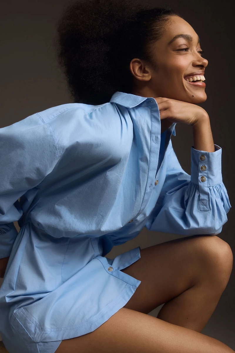 Maeve Long-Sleeve Poplin Mini Shirt Dress