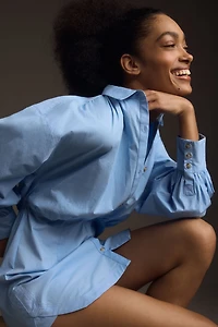 Maeve Long-Sleeve Poplin Mini Shirt Dress