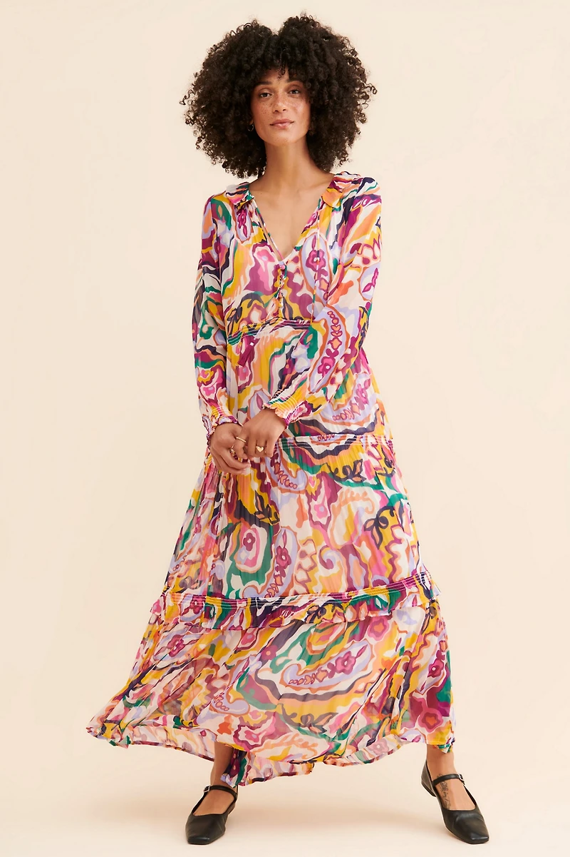 The Marais Printed Chiffon Maxi Dress