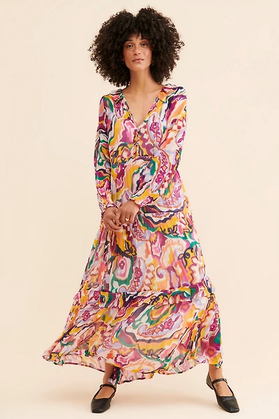The Marais Printed Chiffon Maxi Dress