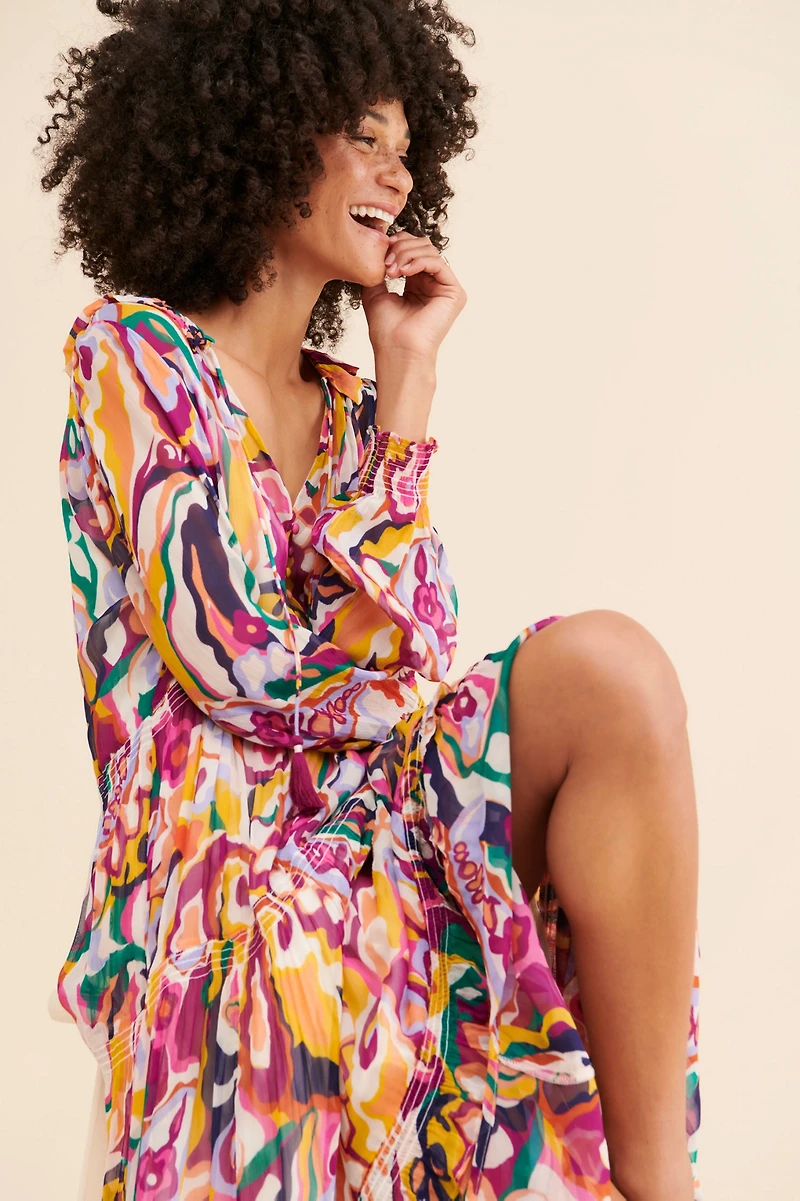 The Marais Printed Chiffon Maxi Dress