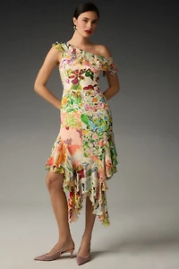 Mandira Wirk Off-The-Shoulder Asymmetrical Midi Dress