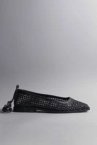 Kaanas Nana Ankle-Strap Woven Ballet Flats