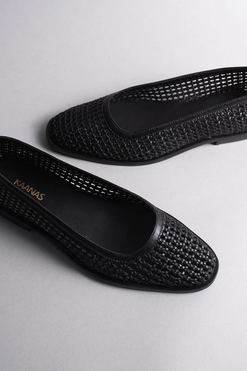 Kaanas Nana Ankle-Strap Woven Ballet Flats