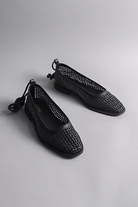 Kaanas Nana Ankle-Strap Woven Ballet Flats