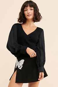Twofer Faux-Wrap Sweater