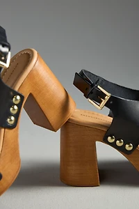 By Anthropologie Studded Wood-Bottom Platform Sandals