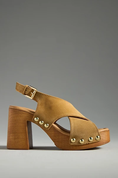 By Anthropologie Studded Wood-Bottom Platform Sandals
