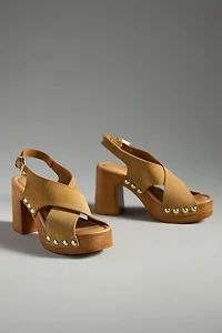 By Anthropologie Studded Wood-Bottom Platform Sandals