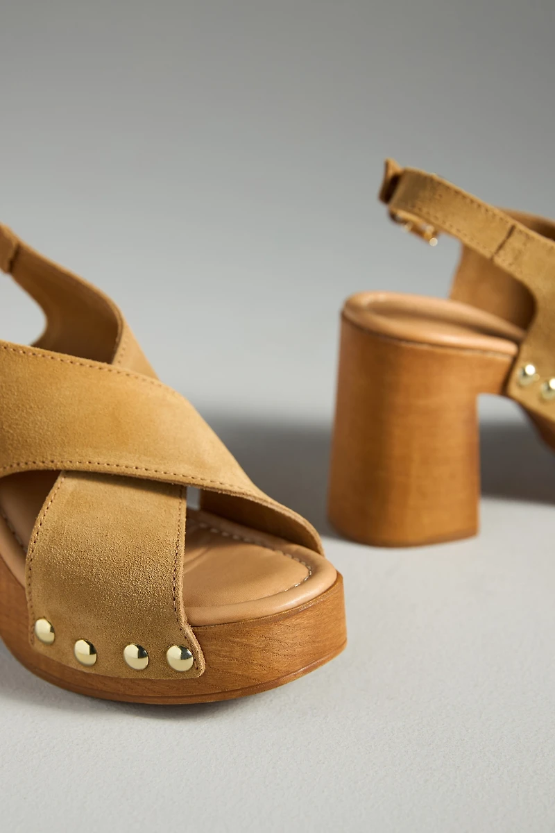 By Anthropologie Studded Wood-Bottom Platform Sandals