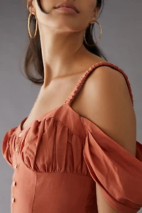 Off-The-Shoulder Linen Mini Dress