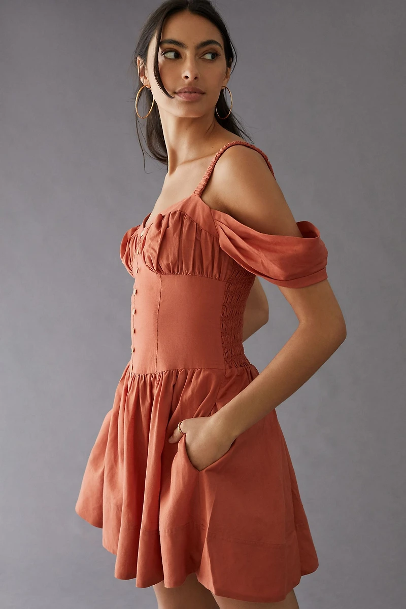 Off-The-Shoulder Linen Mini Dress