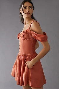 Off-The-Shoulder Linen Mini Dress