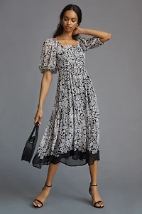 Squareneck Smocked Midi Dress