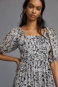 Squareneck Smocked Midi Dress