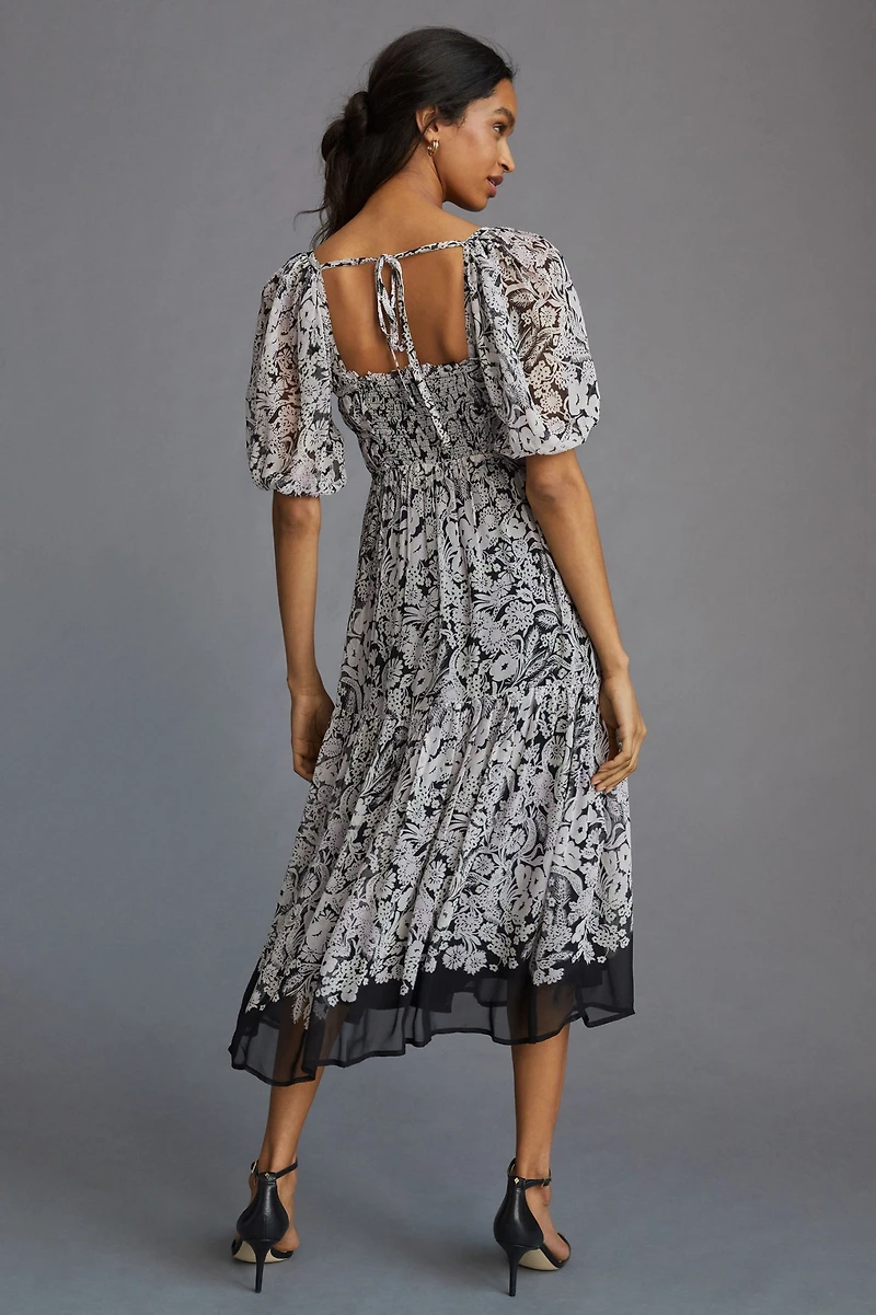 Squareneck Smocked Midi Dress