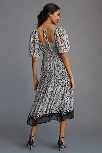 Squareneck Smocked Midi Dress