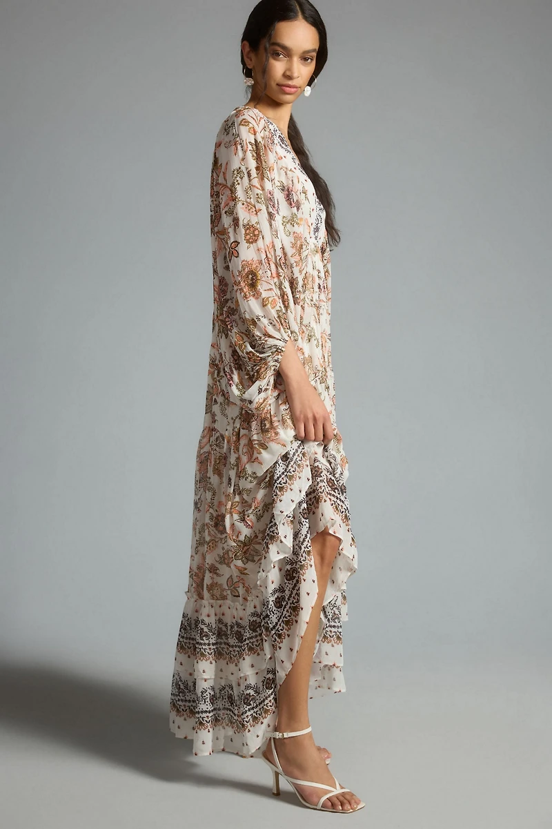 V-Neck Long-Sleeve Maxi Dress