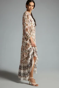 V-Neck Long-Sleeve Maxi Dress