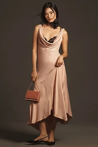 Cowl-Neck Asymmetrical Twofer Slip Dress