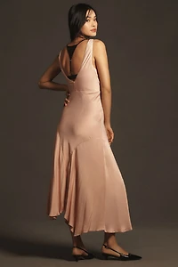 Cowl-Neck Asymmetrical Twofer Slip Dress