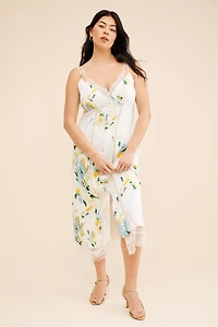 Lace Button-Front Slip Dress
