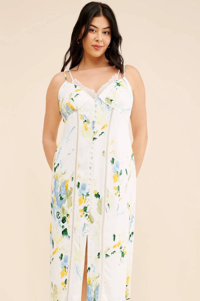 Lace Button-Front Slip Dress