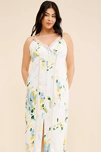 Lace Button-Front Slip Dress