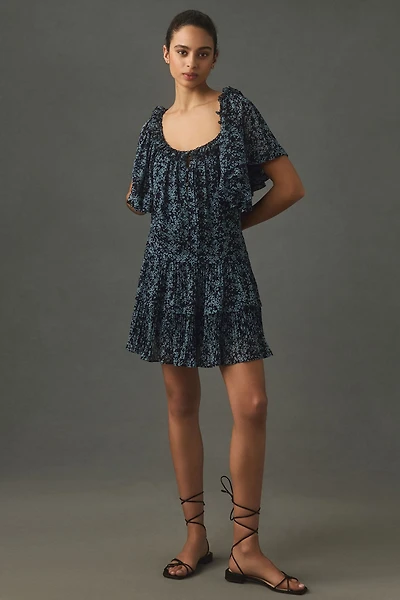 Short-Sleeve Keyhole Swing Tunic Mini Dress