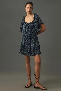 Short-Sleeve Keyhole Swing Tunic Mini Dress